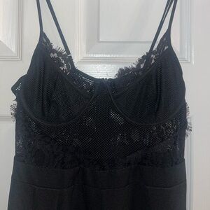 NWOT SEXY REVAMPED Black Lace Sheer Jumpsuit with Wide Leg, SZ S